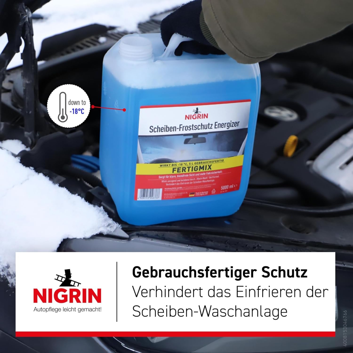 NIGRIN Scheiben-Frostschutz ENERGIZER Fertigmix -18°, Schnellwirkend, Schlierenfrei Und Verhindert Erneutes Einfrieren, Blau, 5 Liter