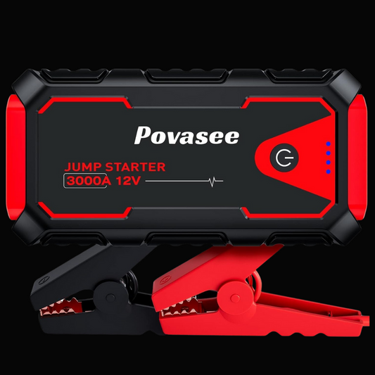 Povasee Starthilfe Powerbank, 3000A Auto Starthilfe Für 12V Fahrzeuge (Bis Zu 10L Benzin/8L Diesel), Starter Powerbank Mit LED, 2 Schnelllade USB Ausgänge, Batterie Jump Starter Mit Starthilfekabel