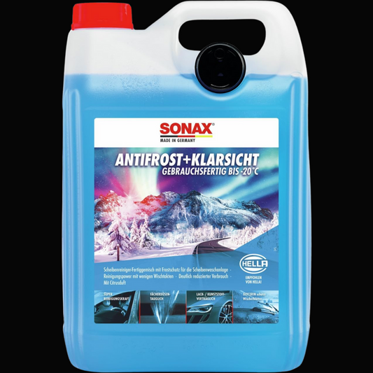 SONAX AntiFrost+KlarSicht Gebrauchsfertig bis -20°C (5 Liter) 1 Stück Scheibenwaschanlagen-Frostschutz sorgt für klare Sicht