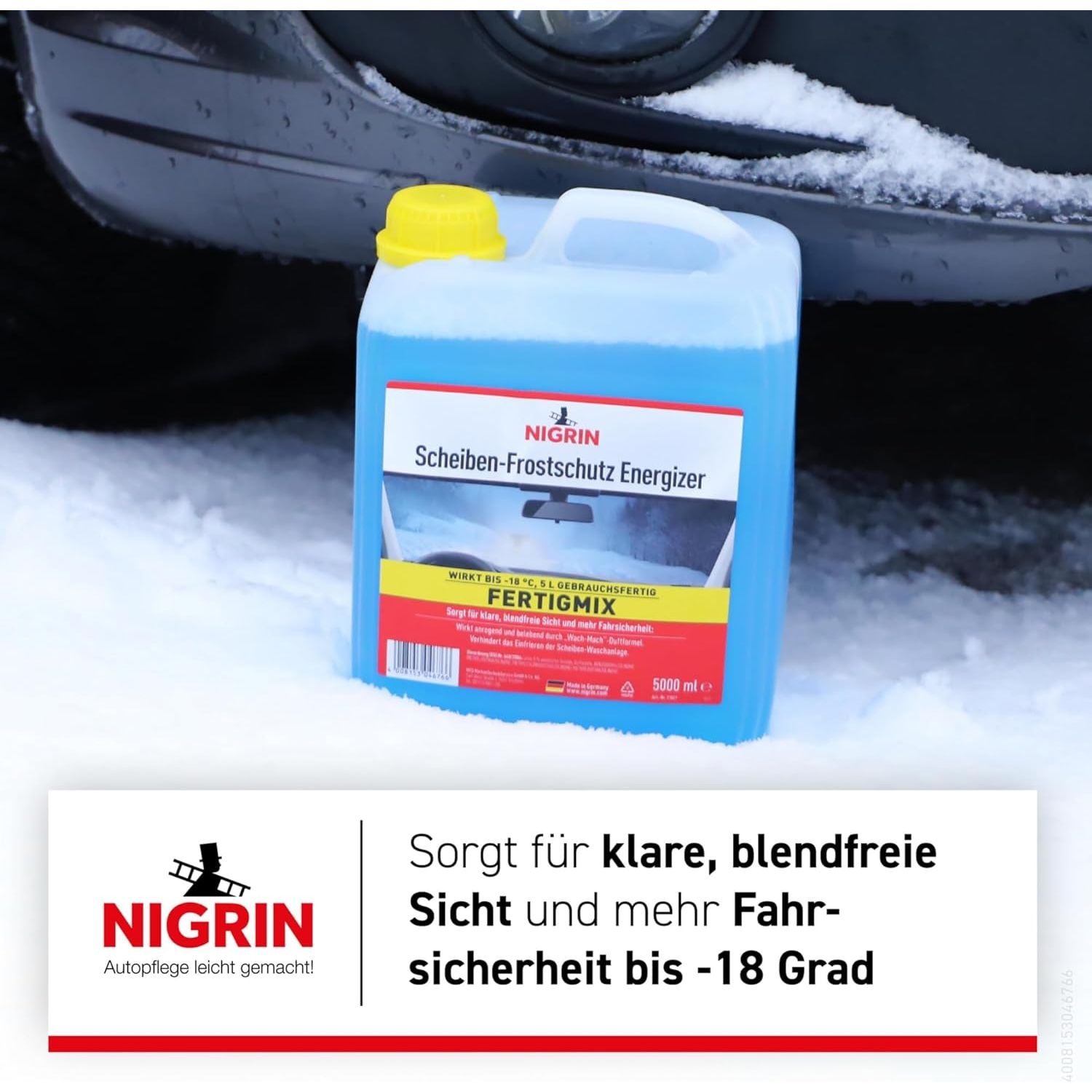 NIGRIN Scheiben-Frostschutz ENERGIZER Fertigmix -18°, Schnellwirkend, Schlierenfrei Und Verhindert Erneutes Einfrieren, Blau, 5 Liter