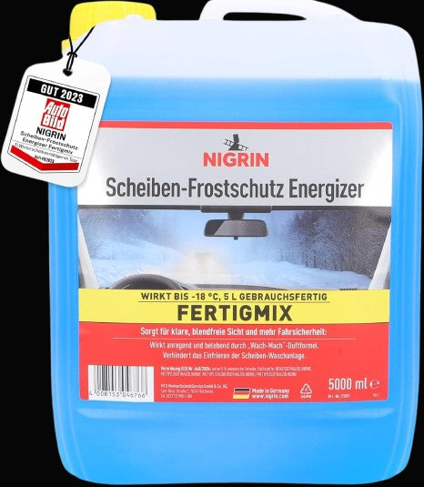 NIGRIN Scheiben-Frostschutz ENERGIZER Fertigmix -18°, Schnellwirkend, Schlierenfrei Und Verhindert Erneutes Einfrieren, Blau, 5 Liter